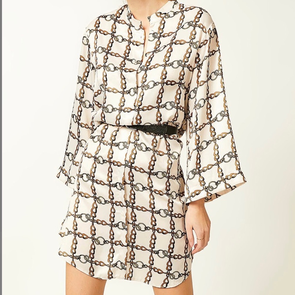 Milan Kiss Gold & Ecru Shirt Dress Sz L